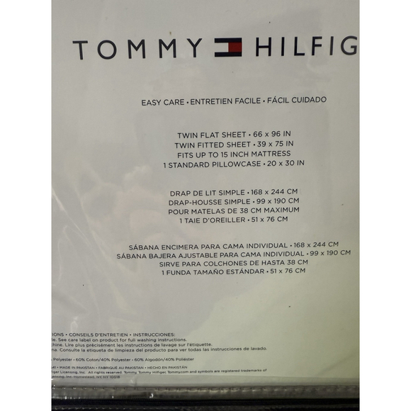 New Tommy Hilfiger Twin Sheets White Pink Black - Picture 4 of 4